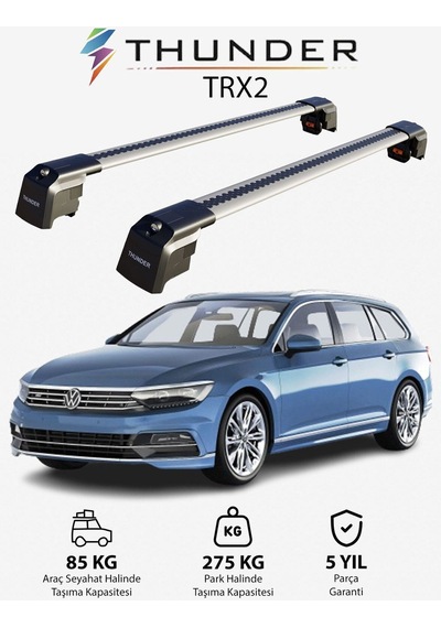 Volkswagen Passat Varıant 2015-sonrası Trx2 Thunder Carrier Kilitli Ara Atkı Taşıyıcı Tavan Barı Gri