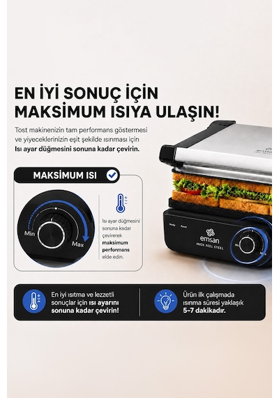 Emsan Inox Feel Steel 1800 W 6 Dilim Kapasiteli Izgara Ve Tost Makinesi