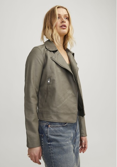 Jack & Jones Kadın Fermuar Detaylı Deri Ceket - Gail 12206262 Brindle Siyah