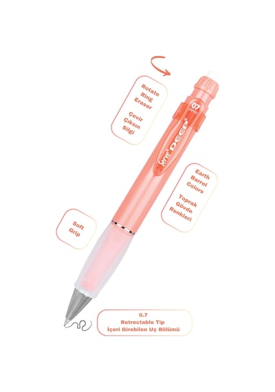 Serve Deep Versatil Kalem 07mm- Toprak Tonları - Yedekli Set Grip Ve Silgi Mercan Mercan