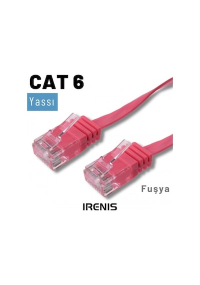 Irenis CAT6 Kablo Yassı Ethernet Network Lan Ağ İnternet Kablosu 2 M Fuşya