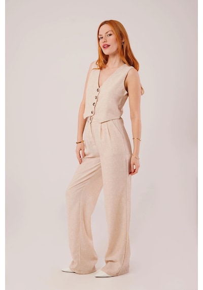 Defymoda Kırçıllı Desen Bej Takım Bej