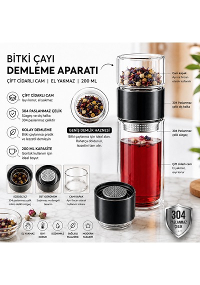Muzeko 200ml Çift Katlı El Yakmayan Isıyı İçinde Tutan Cam Bardak Detox Bitki Çayı Demleme Ihlamur Demliği Bitki Çayı Demleme Tüm Bitki Çaylar İçin Uygundur Siyahkapak Siyah - Şeffaf Muzeko 200ml Çift Katlı El Yakmayan Isıyı İçinde Tutan Cam Bardak Detox Bitki Çayı Demleme Ihlamur Demliği Bitki Çayı Demleme Tüm Bitki Çaylar İçin Uygundur Siyahkapak Siyah - Şeffaf