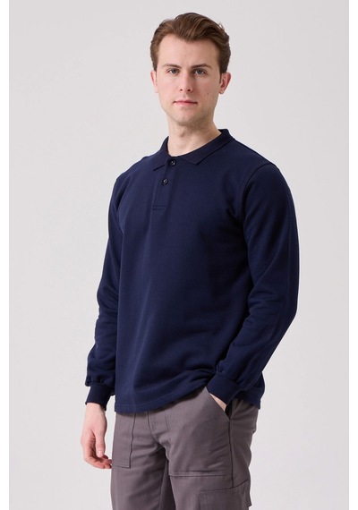 Galanthus Polo Sweat Uzun Kollu Pamuklu Sweatshirt İş Ve Günlük Kullanım İçin Lacivert