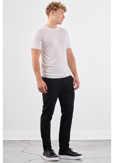 Dufy Ekru O Yaka Düz Renk Kısa Kollu Slim Fit Triko Tshirt Ekru