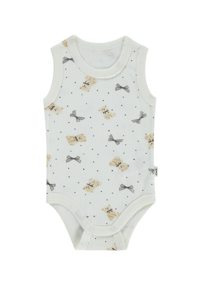 Civil Baby Fiyonklu Ayıcık Empirme 1-36 Ay Çıtçıtlı Badi - Ekru