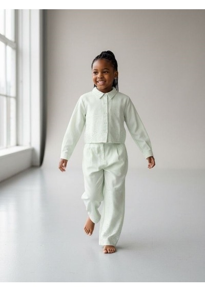 Zekids Kız Çocuk Taş Detaylı Tasarım İnce Dokulu Ceket Ve Pantolonlu Takım-17170 Mint