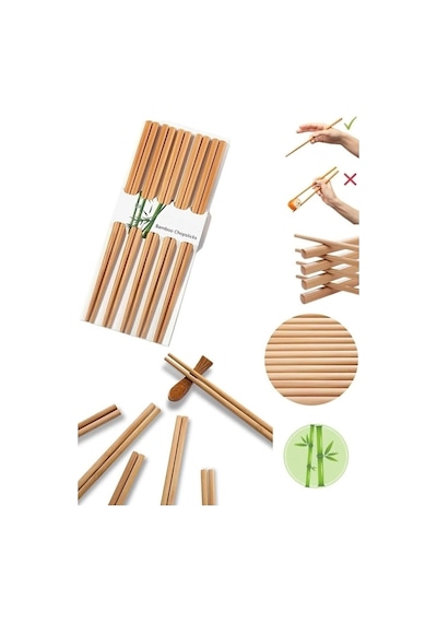 10 Çift - 20 Adet Yıkanabilir Organik Bambu Çin Kore Japon Uzakdoğu Yemek Çubuğu Chopstick Renkli