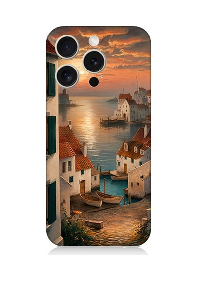 Apple Uyumlu iPhone 15 Pro Max Sahil Evleri Desenli Silikon Kılıf Silikon