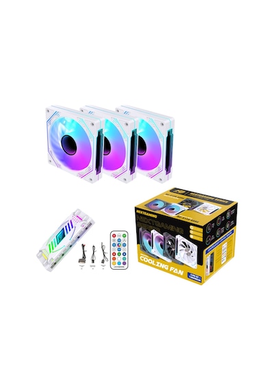 Ng-a120w 3'lü Set 120mm Argb Pwm Kasa Fanı Ve Kumandalı Kontrolcü Beyaz