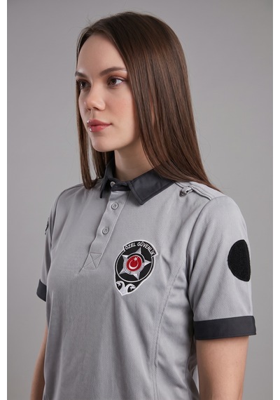 Unisex Özel Güvenlik Tişörtü Yazlık Gri Reflektörlü Polo Yaka Armalı