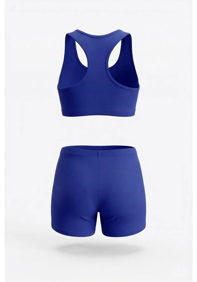 Endeep Kız Çocuk Mavi-beyaz Bustiyer Taytlı İki Parça Yüzücü Mayo Bikini Takımı Beyaz-mavi