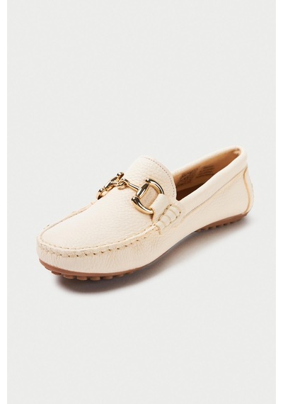 Mubiano Hakiki Deri 203-bj Oval Burunlu Toka Detay Kadın Bej Babet & Loafer Ayakkabı Bej
