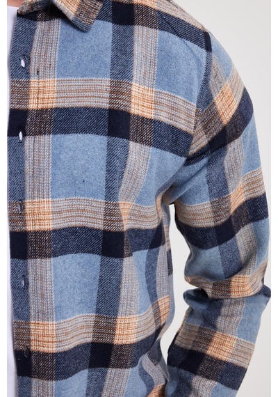 Tudors Erkek Slim Fit Dar Kesim Kareli Kışlık Oduncu Gömlek-42348 Mavi