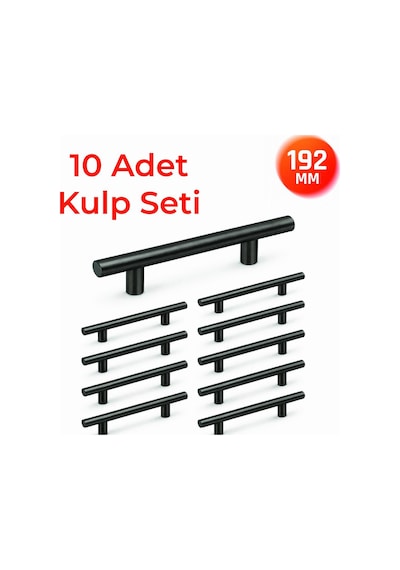 192 Mm Metal Mobilya Kulpu Mutfak Dolap Çekmece Kulpu, Dekoratif Kulp Seti 10 Adet Titanyum