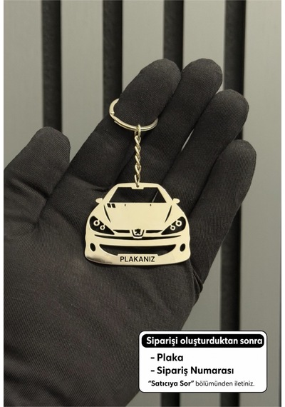 Kişiye Özel Peugeot 206 Anahtarlık Paslanmaz Çelik