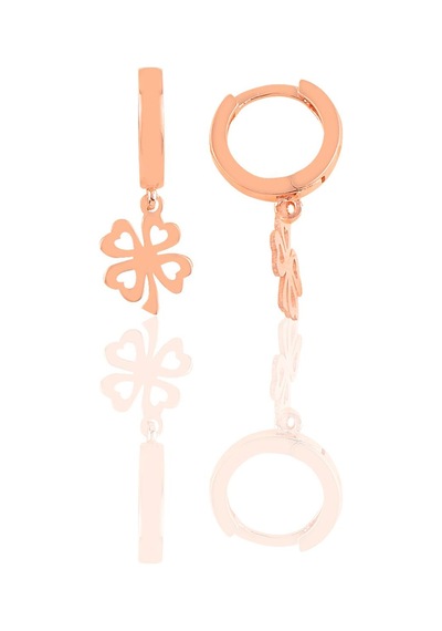 Gümüş Desenli Yonca Küpe Barcode Gold - Rose Gold - Rodyum