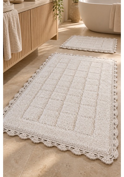 Alanur Bodrum Tufting Cotton Pamuklu El Işi Örgülü 2 Li Paspas 109 Ekru