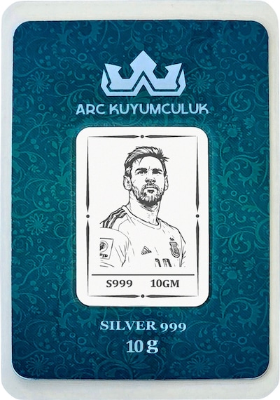 999 Ayar Gümüş İle Üretilmiş Tarihin En İyi Futbolcusu Lionel Messi Temalı Hediyeye Özel 10 Gram Gümüş Külçesi-746