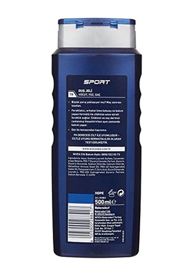 Nıvea Men Erkek Sports Duş Jeli, 500 Ml, 3ü 1 Arada Kullanım, Vücut, Yüz Ve Saç, 24 Saat Ferahlık, Enerji Veren Koku Acai Üzümü