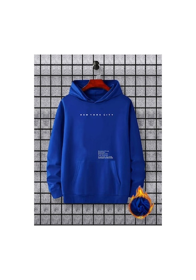 Medinenur New York City2 Baskılı Kapüşonlu Sweatshirt Mavi