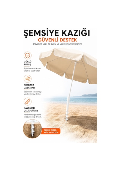 Beyaz Renk Plaj Şemsiye Kazığı 46 Cm