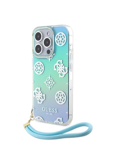 Apple Uyumlu iPhone 15 Pro Kılıf Guess Lisanslı Yazı Logolu Askı İpli Holografik Glitter Peony