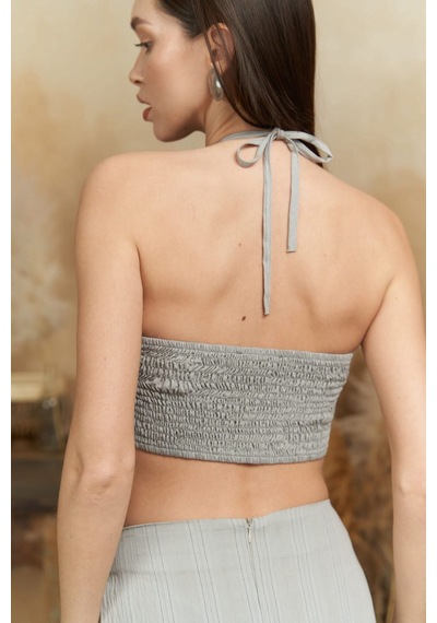 Mai Collection Mai Studios Co. Lovina Çizgili Gri Crop Etek Takım Gri