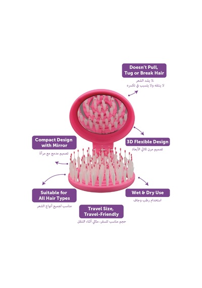 Beauty Makaron Extension Saç Fırçası - Kaynak Saçlara Özel, 3d Esnek, Aynalı, Çanta Boy Pastel Neon Pembe