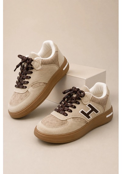 Ht Hotin Dash Çocuk Günlük Spor Ayakkabı Bağcıklı Rahat Tabanlı Şık Sneaker - Bej