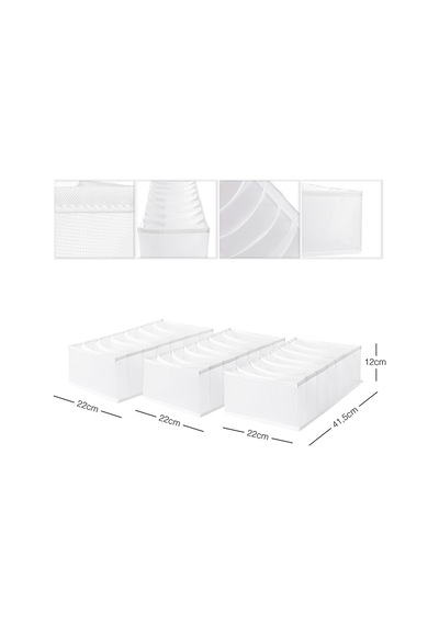 Ocean Home Textile 3'lü 7 Bölmeli Beyaz Renk File Çekmece İçi Düzenleyici Set