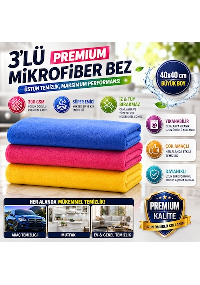 Misgibi Premium Mikrofiber Temizlik Bezi 3 Adet Çok Amaçlı Mutfak Ve Ev Temizlik Bezi