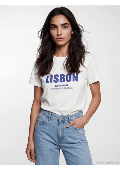 Lcw Vision Beyaz Lisbon Baskılı %100 Pamuklu Kadın Tişört