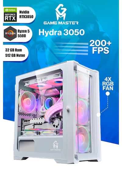 Game Master Hydra 3050 R5-5500 32 GB 512 GB NVMe M.2 SSD RTX3050 Free Dos Masaüstü Oyuncu Bilgisayarı