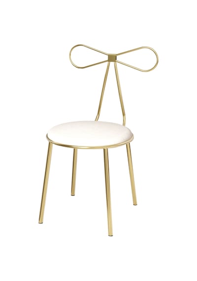 Df04102p Metal Ayaklı Makyaj Sandalyesi, Fiyonk Tasarımlı Puflu Gold Modern Dekoratif Sandalye Altın