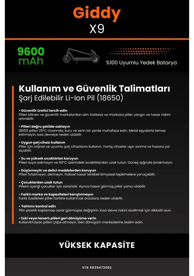 Giddy X9 / 36v 9600mAh Elektrikli Scooter Bataryası