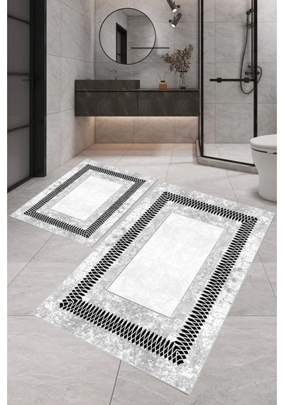 Eliana Home Dijital Baskı 2'li Banyo Paspas Takımı Lna5-sm90 100x60 Ve 60x50 Cm Beyaz
