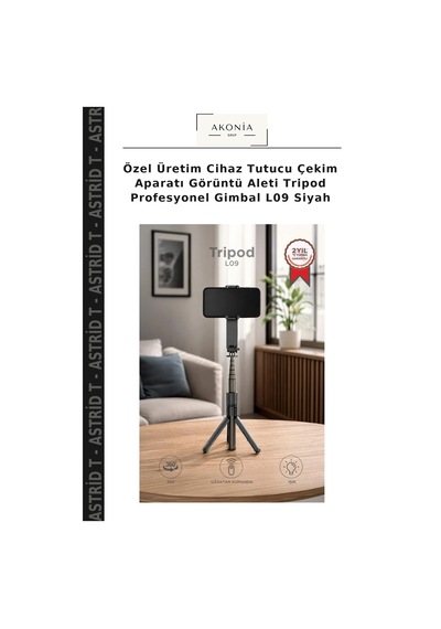 Özel Üretim Cihaz Tutucu Çekim Aparatı Görüntü Aleti Tripod Profesyonel Gimbal L09 Siyah