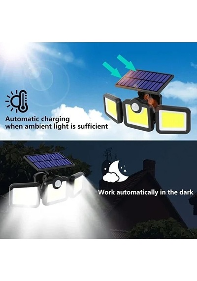 Üçlü Solar Led Projektör Beyaz Işık Sensörlü Dış Mekân Aydınlatma 5570 Diğer