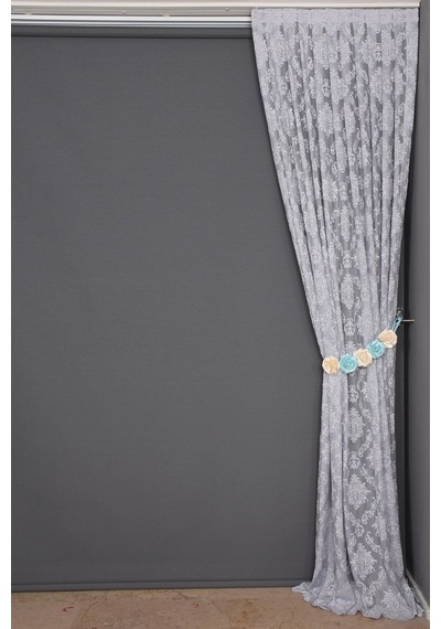 Damaks Gri Hazır Dikilmiş Pileli Fon Perde 75x260 Cm