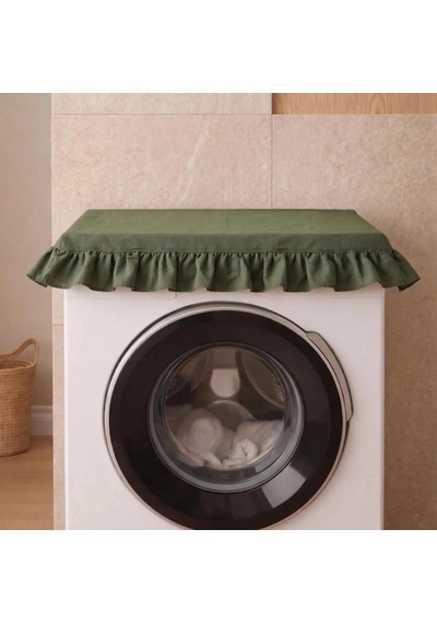 Fırfırlı Çamaşır Makinesi Örtüsü - Çeyizlik Dekoratif Banyo Makine Kılıfı- Haki