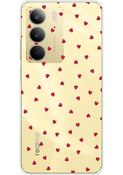 Realme C75 Uyumlu Kırmızı Kalpler Tasarımlı Baskılı Silikon Kılıf Renkli