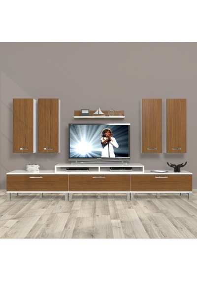 Decoraktiv Ekoflex 8d Slm Krom Ayaklı Tv Ünitesi Tv Sehpası Beyaz - Ceviz