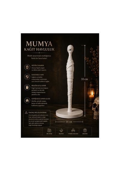 Mumya Kağıt Havluluk Dekoratif Kağıt Havlu Tutucu Mutfak Aksesuarı Beyaz 35x14 Cm Diğer