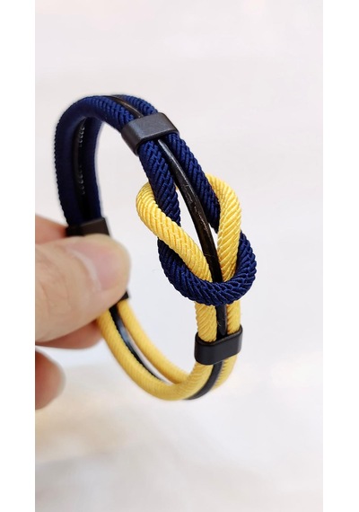 Sarı Lacivert Taraftar Temalı Deri&makreme Düğümlü Bileklik Net 21cm Sarı - Lacivert