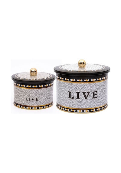 Evle Mosaic Topuz Kulplu Saklama Kabı 2'Li Set 17.5 x 13 CM + 14 x 10 CM Çok Renkli