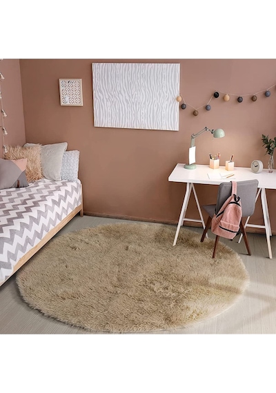Yuvarlak Tüy Dökmez Tavşan Tüyü Post Halı Camel Camel