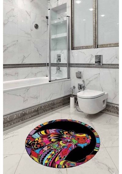 Renkli Hayvan Temalı Yuvarlak Klozet Banyo Paspas Seti Bs276n11 Çok Renkli