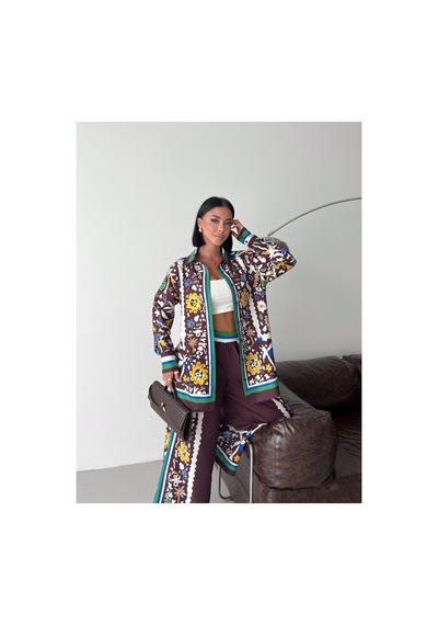 Wellway İthal Chokellaa Kumaş Çiçekli Tunik Gömlek & Pantolon 2li Takım-yeşil -26114 Yeşil