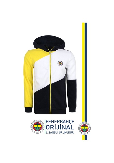 Fenerium Fenerbahçe Lisanslı Polar Sarı Lacivert Kapüşonlu Sweat Sarı - Lacivert